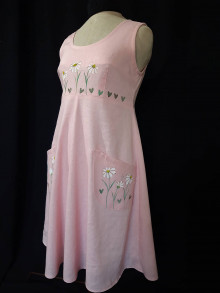 Šaty - Ružové ľanové šaty ručne maľované - 14679508_