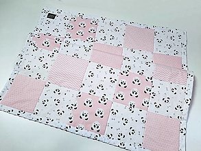 Detský textil - Ružovo patchworková deka s pandami 115*95cm - 14680881_
