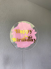 Dekorácie - Akrylový zápich Happy Birthday zlatý - 14682285_