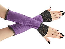 Rukavice - Dámské rukavice zamatové fialové lila s čipkou 01T - 14686192_