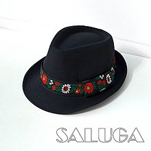Čiapky, čelenky, klobúky - Folklórny klobúk - čierny - ľudový - čierna stuha - 14687127_