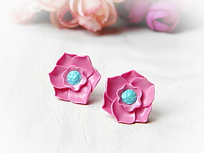 Náušnice - Pink flowers - 14688158_