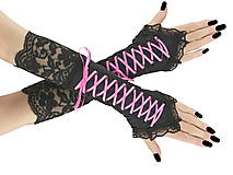 Rukavice - Dámské gothic bezprsté rukavice růžové 0480A - 14691484_