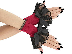 Rukavice - Spoločenské zamatové rukavice čierno červené 1J - 14691463_