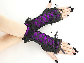 Rukavice - Gothic rukavice so šnurovaním čierno fialové 0655 - 14691544_