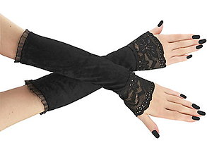 Rukavice - Dámské rukavice zamatové čierné s čipkou 01T - 14691646_