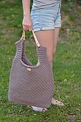 Veľké tašky - Maxi kabelka s koženými úchytmi - mokka hnedá - 14689771_