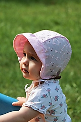 Detské čiapky - Letný detský čepček Eliška ružový s riaseným šiltom - 14692003_