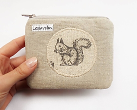 Peňaženky - Malá ľanová peňaženka - Veverička ( + zadný zips + 1 priečinok dnu) - 14691193_