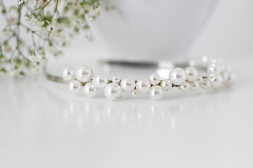 Svadobná perlová čelenka Valentína (Bielo-strieborná)
