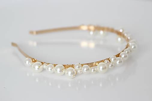 Svadobná perlová čelenka Valentína (Bielo-zlatá)