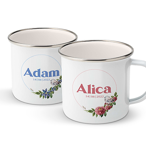 Nádoby - SVADOBNÝ 22 double set smaltovaných hrnčekov - 14690862_