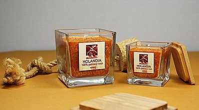 Svietidlá a sviečky - Sada 2 sviečok v skle - Zelený čaj, Pomaranč, Škorica - 14689735_