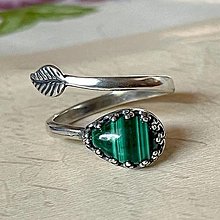 Prstene - Simple Leaf Silver Malachite Ag925 Ring  / Strieborný prsteň s malachitom slza - 14693281_