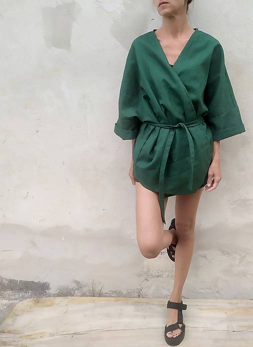  - Ľanové kimono Dark Green - 14693961_