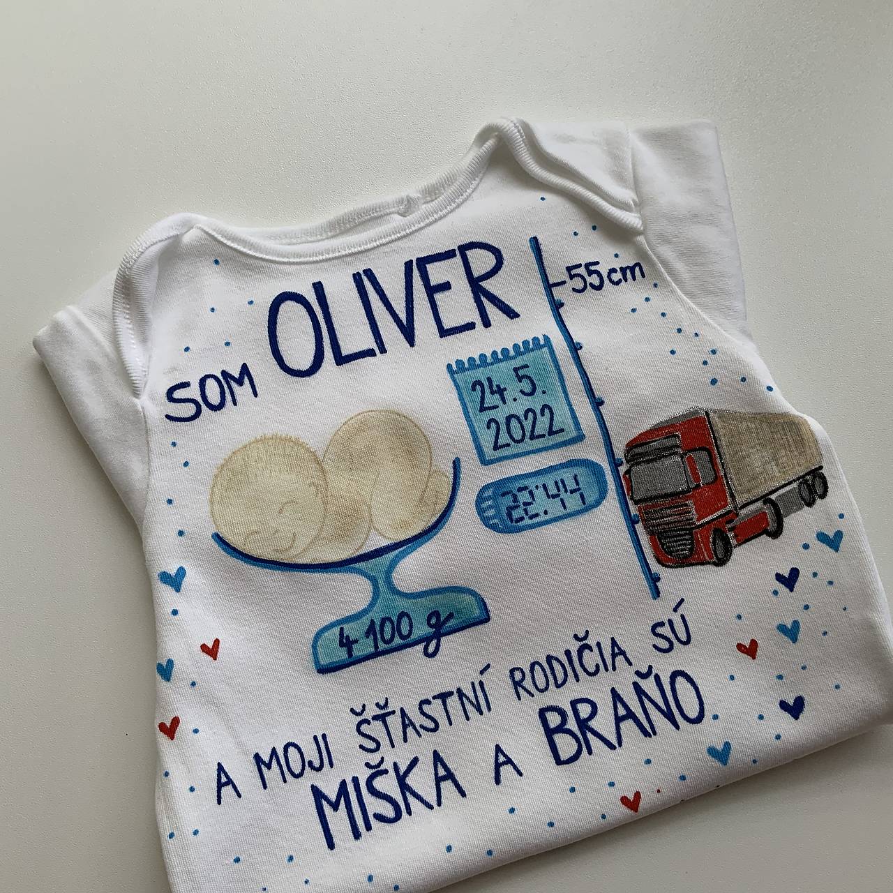 Originálne maľované body k narodeniu bábätka (syna kamionistu)