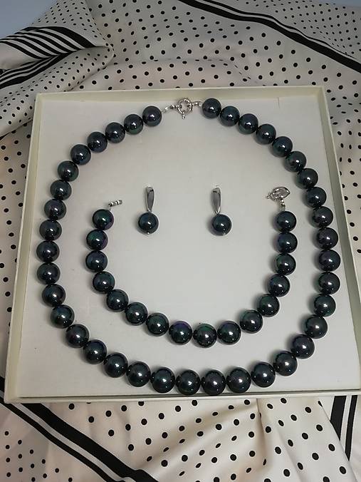 Veľká sada (náhrdelník, náramok, náušnice) - čierne perly