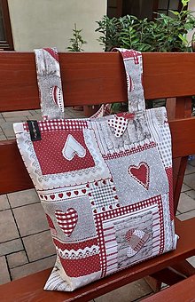 Veľké tašky - Nákupná taška srdiečka,kocky a čipky na bord.patchworku - 14696668_