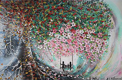 Obrazy - Rodinný strom štyri ročné obdobia 150x100 - 14695302_