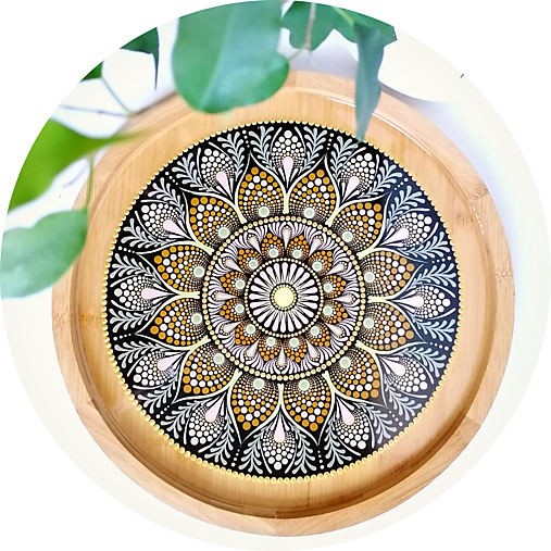 Nádoby - Bambusový živicový podnos s mandalou "Gold Nature" - 14695244_