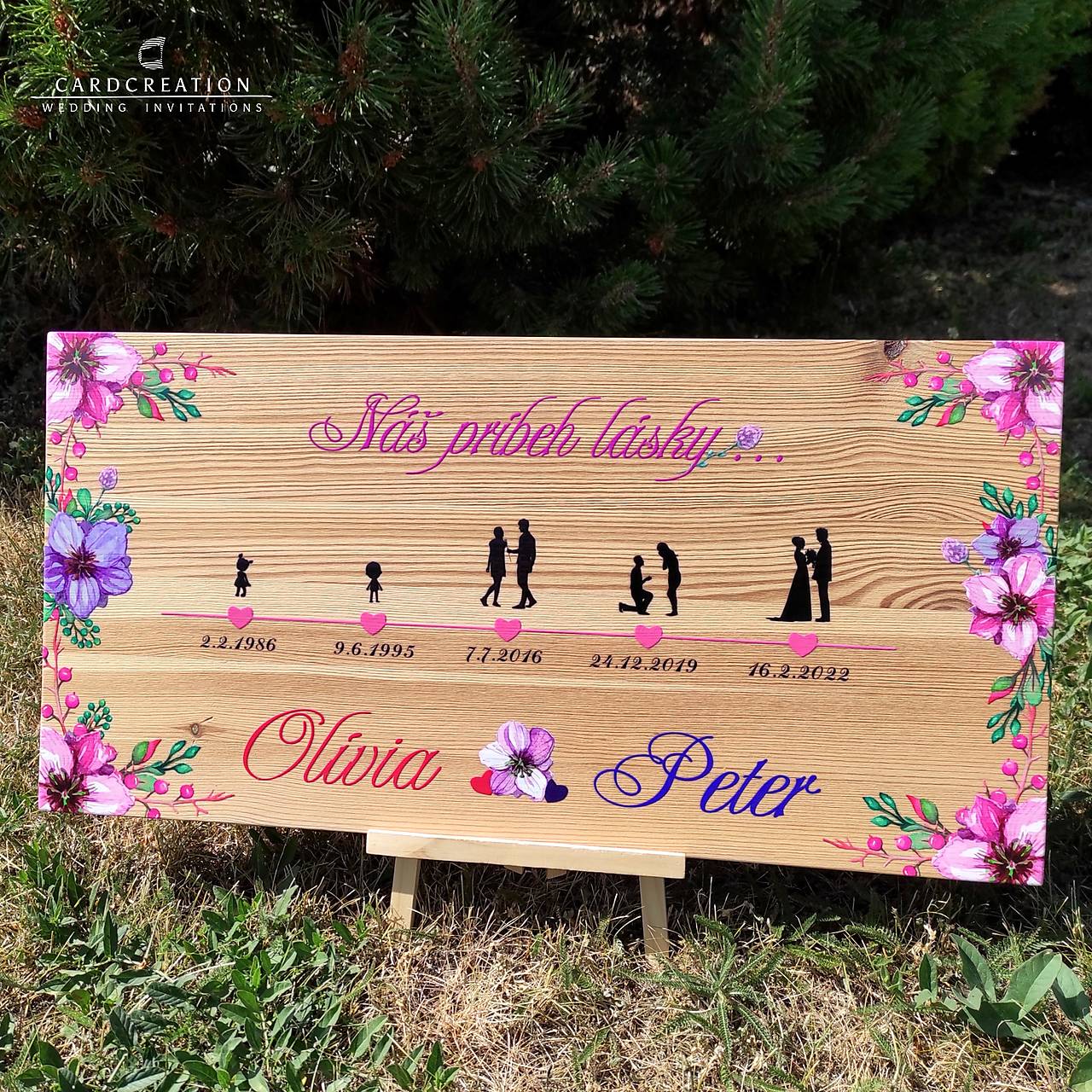 Príbeh lásky na drevenej doske 001W (60x30cm doska 2cm hrúbka)