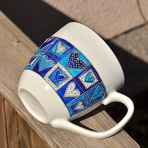 Nádoby - Porcelánový malovaný hrnek Jim – modrý - 14698953_