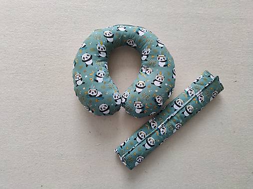 Detský textil - Vlnienka Cestovný vankúšik a Chránič bezpečnostného pásu  S, M, L, XL Panda Mint - 14702667_