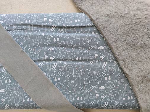 Textil - VLNIENKA DEKA a PRIKRÝVKA 100 % merino top super francúzsky dizajn Lesné Zvieratká zajko, líška, veverička oceľovo šedá  - 14702886_