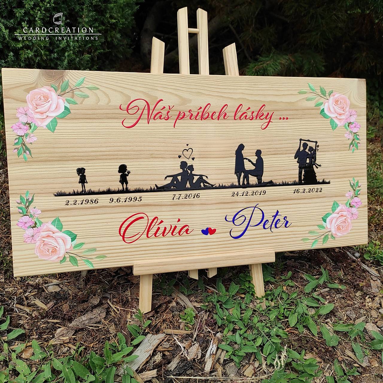 Príbeh lásky na drevenej doske 003W (60x30cm doska 2cm hrúbka)