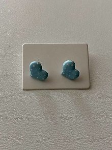 Náušnice - maľované bodkované srdiečka (PiDi pastelova modra) - 14703758_