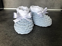 Detské topánky - Papučky z Alize Puffy Fine bielo-sivé - 14704586_
