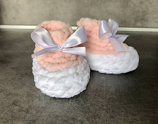  - Papučky z Alize Puffy Fine bielo-ružové (8 cm) - 14704588_