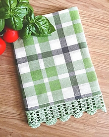 Úžitkový textil - Utierka s háčkovanou krajkou, zelené káro - 14704460_