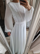Šaty - Biele boho svadobné šaty s dlhým rukávom - 14708051_