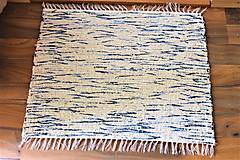 Úžitkový textil - Tkaný malý koberček-rohožka s vlnou modrých odtieňov  70 x 55 cm - 14707673_