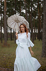 Šaty - Bavlnené bodkované šaty s volánmi na sukni a rukávoch - 14709217_