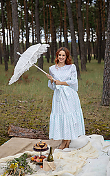 Bavlnené bodkované šaty s volánmi na sukni a rukávoch 