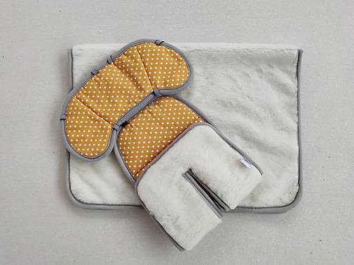 Detský textil - VLNIENKA súprava podložka a deka do autosedačky 100% Merino Top Super wash Natural Bodka horčicová - 14711542_