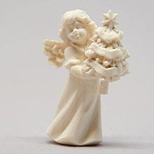 Dekorácie - Mária anjel so stromčekom (5 cm - Béžová) - 14710197_