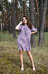 Šaty - Viskózové fialkovo-sivé áčkové šaty s mašľou - 14709449_
