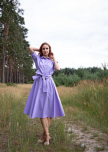 Šaty - Bavlneno-saténové košeľové šaty Melisa s bodkami - fialkové - 14709417_