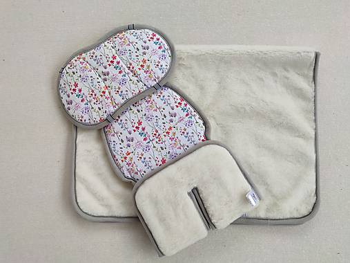 Detský textil - VLNIENKA súprava podložka a deka do autosedačky 100% Merino Top Super wash Natural Kvietky - 14711547_