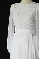 Šaty - Biele boho svadobné šaty s dlhým rukávom - 14712575_