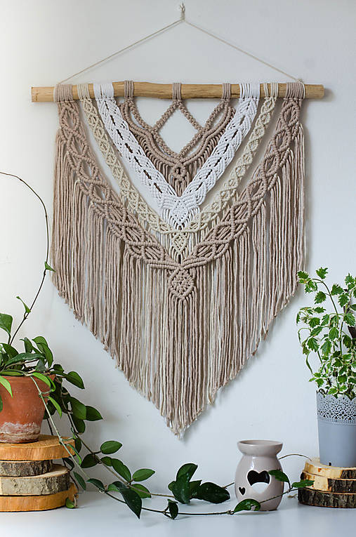 Dekorácie - Veľké béžové macramé, Ania - 14711589_