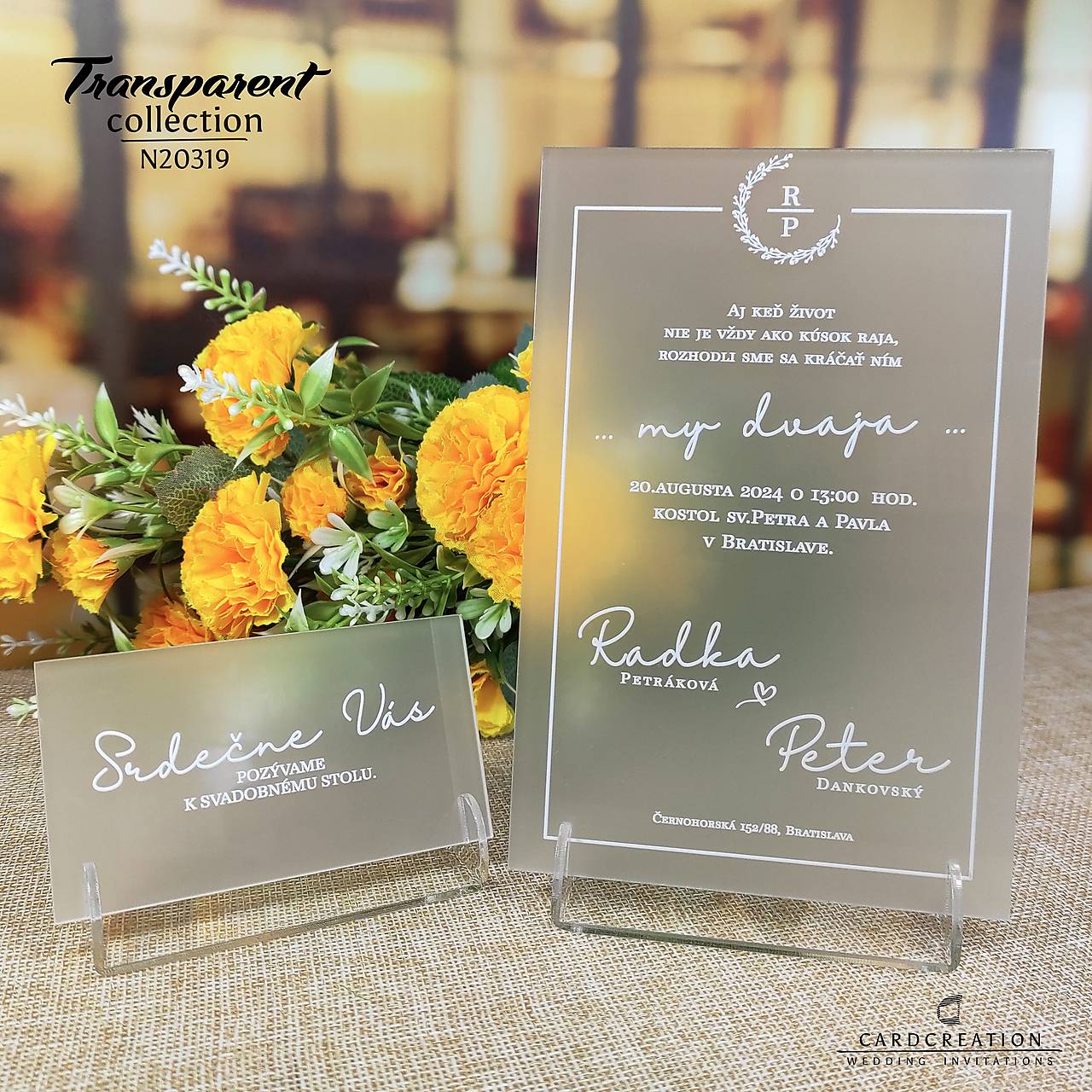 Transparentné svadobné oznámenie N20319 (20-40 ks)
