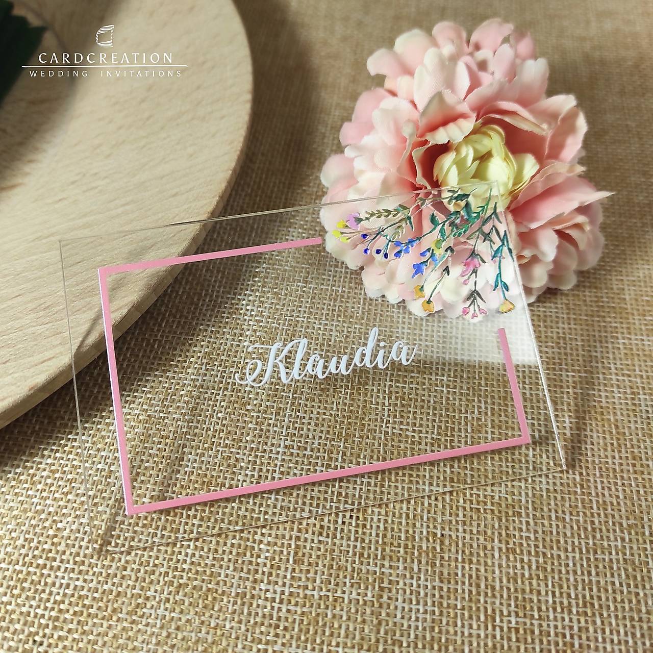 Svadobné menovky na čirom akryle (20-40 ks)