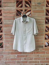 Pánske oblečenie - Ľanová pánska prúžkovaná košeľa s krátkym rukávom - 14714972_