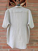 Pánske oblečenie - Ľanová pánska prúžkovaná košeľa s krátkym rukávom - 14714973_