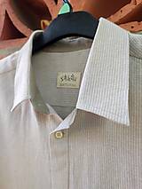 Pánske oblečenie - Ľanová pánska prúžkovaná košeľa s krátkym rukávom - 14714976_