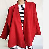 Kimoná - Ľanový kabátik kimonového vzhľadu "red" - 14716592_